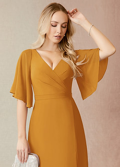 Azazie Cierra Bridesmaid Dresses Butterscotch A-Line V-Neck Chiffon Dress image6