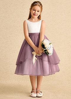 Azazie Rene Flower Girl Dresses Ivory Vintage Mauve A-Line Bow Tulle Dress image6