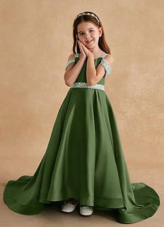 Azazie Jodi Flower Girl Dresses Olive A-Line Matte Satin Dress image5