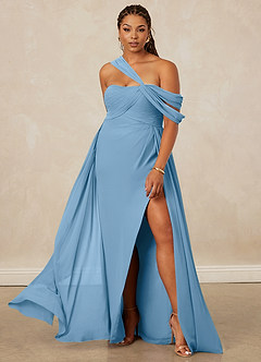 Christian Siriano Bridal for Azazie 1014 Robes de demoiselle d'honneur Robe Trapèze en Mousseline de soie Épaule décolletée Acier Bleuté image9