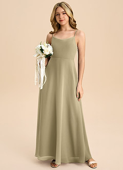 Azazie Shale Junior Abito A-Line in Chiffon Fiocco Verde Muschio image5