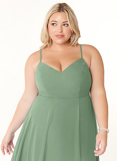 Azazie Clarissa Bridesmaid Dresses Matcha A-Line V-Neck Chiffon Dress image11