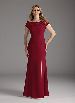 Azazie Cupid Mother of the Bride Dresses Burgundy A-Line Boatneck Lace Chiffon Dress image4