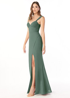 Azazie Audre Abiti da Damigella Abito Sirena in Chiffon Plissettato Eucalipto image3