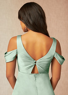 Azazie Rhea vestidos de dama de honor de maternidad Vestido de Corte En A Off The Shoulder Plisado Hasta el suelo Satén Elástico image7