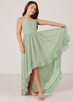 Azazie Sarafina Junior Dusty Sage A-Line Lace Chiffon Dress image4