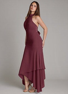Azazie Magda Bridesmaid Dresses Cabernet Mermaid High Neck Chiffon Dress image3