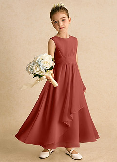 Azazie Edelweiss Flower Girl Dresses Terracotta A-Line Pleated Chiffon Dress image3