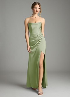 Azazie Leonis Bridesmaid Dresses Dusty Sage Mermaid Pleated Stretch Satin Convertible Dress image5