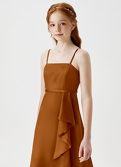 Azazie Kaylee Junior Copper A-Line with Belt Metallic Satin Dress image6