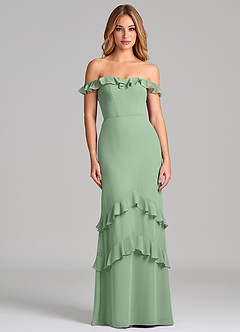Azazie Marilynn Final Sale Matcha Mermaid Off the Shoulder Chiffon Dress image3