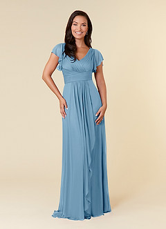 Azazie Reneya Mère de la mariée Robes Robe Trapèze en Maille Plissée Acier Bleuté image1