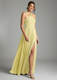 Azazie Afra Abiti da Damigella Abito A-Line in Chiffon Plissettato Sorbetto Al Limone image3