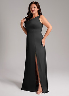 Azazie Phaedra Bridesmaid Dresses Black A-Line One Shoulder Stretch Satin Dress image6
