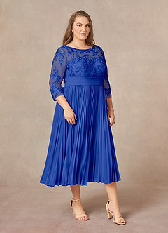 Azazie Tutu Abiti per la Madre della Sposa Abito A-Line in Chiffon in Pizzo con Scollo a Barca Blu Reale image10