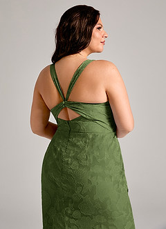 Azazie Mero Bridesmaid Dresses Olive Sheath Pleated Floral Burnout Dress image12