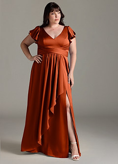 Azazie Omari Robes de demoiselle d'honneur Robe Trapèze en Satin extensible Paprika image9