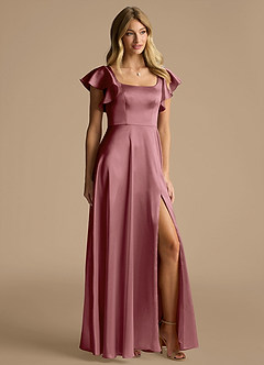 Azazie Bondi Bridesmaid Dresses Vintage Mauve A-Line Bow Metallic Satin Dress image2