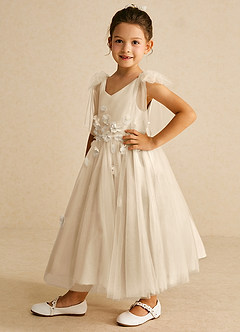 Azazie Minia Flower Girl Dresses Champagne A-Line Bow Matte Satin Dress image5