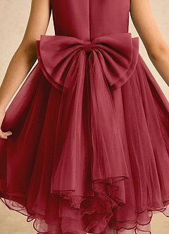 Azazie Lass Flower Girl Dresses Pomegranate A-Line Bow Tulle Dress image6