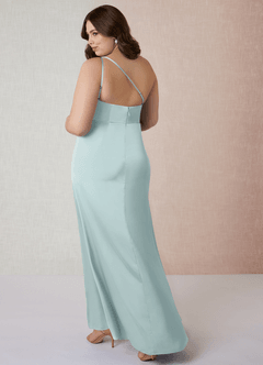 Azazie Mika Brautjungfernkleider Etui One-Shoulder Stretch-Satin Kleid Nebel image11