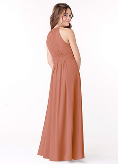 Azazie Bonnie Junior MAI TAI A-Line Pleated Chiffon Dress image3
