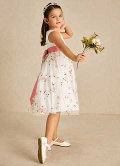 Azazie Pollie Flower Girl Dresses Blushing Pink Coral A-Line Bow Tulle Dress image3
