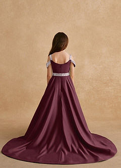 Azazie Jodi Flower Girl Dresses Cabernet A-Line Matte Satin Dress image2