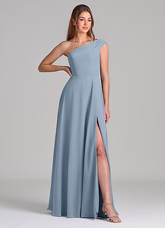 Azazie Melanie Jurken voor bruidsmeisjes Jurk van Chiffon met A-Lijn Off the Shoulder Stoffig Blauw image4