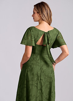 Azazie Kimber Bridesmaid Dresses Olive A-Line with Pockets Floral Burnout Dress image2
