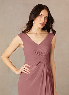 Azazie Sally Mother of the Bride Dresses Desert Rose A-Line V-Neck Pleated Chiffon Dress image3