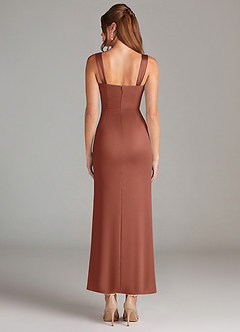 Azazie Denice Brautjungfernkleider Etui Plissee Stretch-Satin Kleid Rotbraun image2