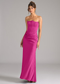 Azazie Debby Robes de demoiselle d'honneur Robe Sirène Convertible en Satin extensible Sans bretelle Fuchsia image4
