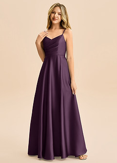 Azazie Rumi Junior Linia A Pofałdowany Satyna elastyczna Długość podłogi Młodsza druhna Sukienka image3