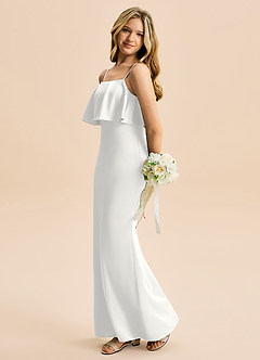 Azazie Galene Junior White Mermaid Stretch Satin Dress image1