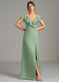Azazie Kimmy Bridesmaid Dresses Matcha A-Line Ruched Chiffon Dress image3