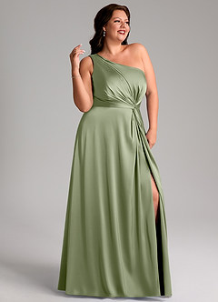 Azazie Brooke Bridesmaid Dresses Pistachio A-Line One Shoulder Stretch Satin Dress image4