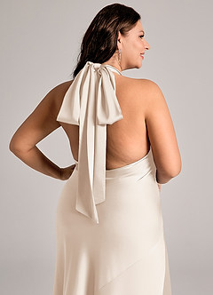 Azazie Velli Abiti da Damigella Abito Sirena in Raso Elasticizzato Collo Alto Alabastro Bianco image13