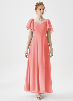 Azazie Chloe Junior Robe Trapèze en Mousseline de soie Encolure en Forme de Cœur Corail image5