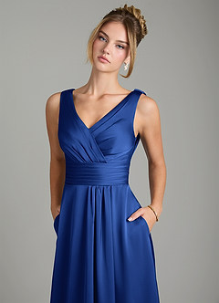 Azazie Karina Robes de demoiselle d'honneur Robe Trapèze en Satin extensible Plissée Bleu Roi image7