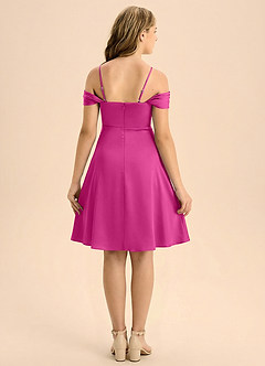 Azazie Anselie Junior Jurk van Stretch Satijn met A-Lijn Geplooid Fuchsia image2