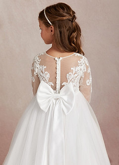 Azazie Elodie Flower Girl Dresses Ivory White Ball-Gown Lace Dress image8