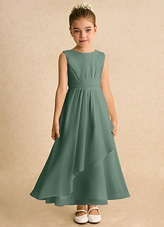 Azazie Edelweiss Flower Girl Dresses Eucalyptus A-Line Pleated Chiffon Dress image4