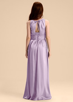 Azazie Bibiane Junior Frosted Lilac A-Line Pleated Stretch Satin Dress image2