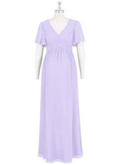 Azazie Verna Maternity Bridesmaid Dresses A-Line V-Neck Ruched Chiffon Floor-Length Dress image7