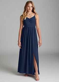 Azazie Zeya Junior Dark Navy A-Line Chiffon Dress image3