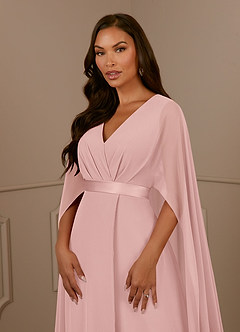 Azazie Isa Mère de la mariée Robes Robe Trapèze en Mousseline de soie Col V plissé Rose Poudré image5