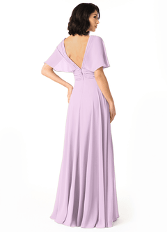 Azazie Pamela Bridesmaid Dresses Frosted Lilac A-Line V-Neck Pleated Chiffon Dress image2