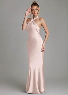 Azazie Reign Bridesmaid Dresses Blushing Pink Mermaid Pleated Stretch Satin Dress image5