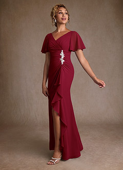 Azazie Suffolk Mother of the Bride Dresses Burgundy A-Line Pleated Chiffon Dress image2